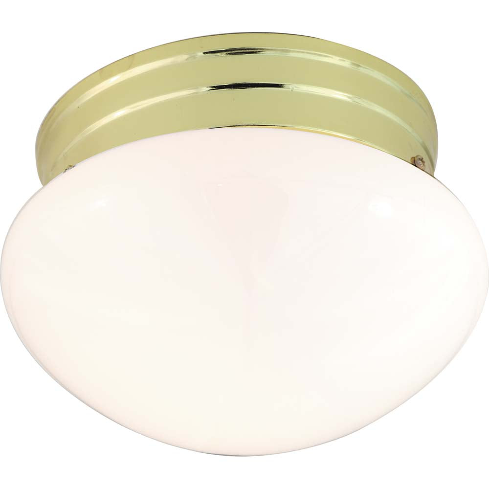 Nuvo 1Light 8" Ceiling w/ Small White Mushroom Glass in Polished Brass