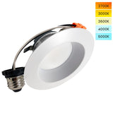 4in Round LED Downlight Selectable CCT 10w 650Lm Dimmable - 65w Replacement