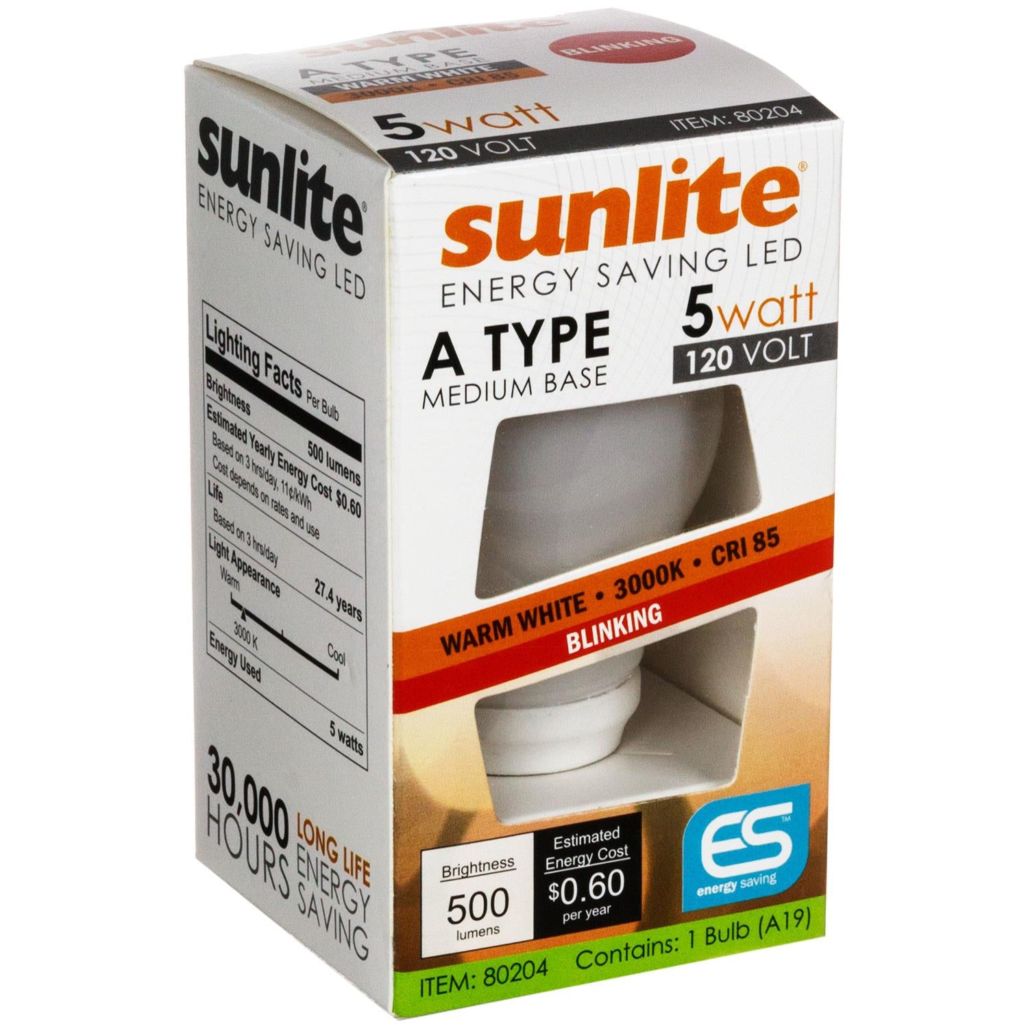 SUNLITE LED Blinking Bulb - 5W A19 120V E26 Medium Base 3000K Warm Whi ...