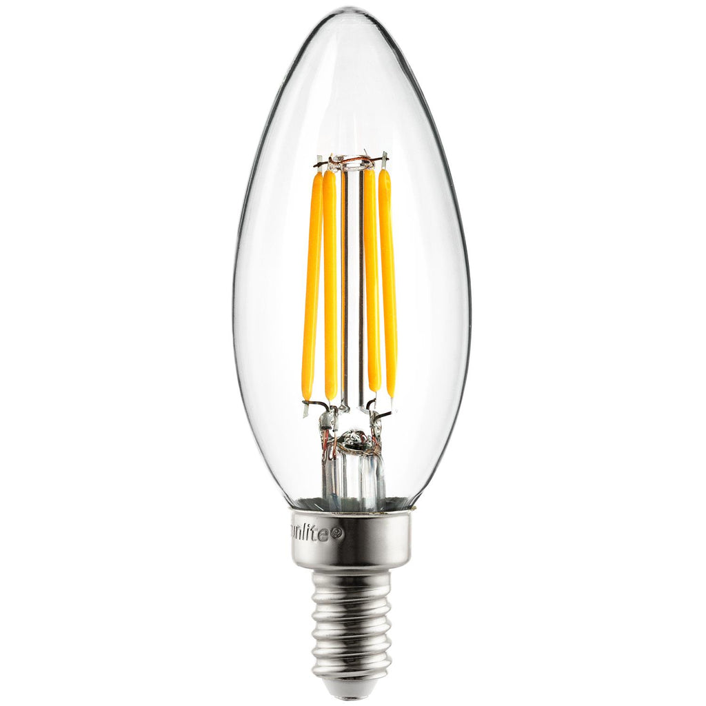 Sunlite 4w LED Filament Chandelier 27K Warm White Candelabra Base Dimmable Bulb