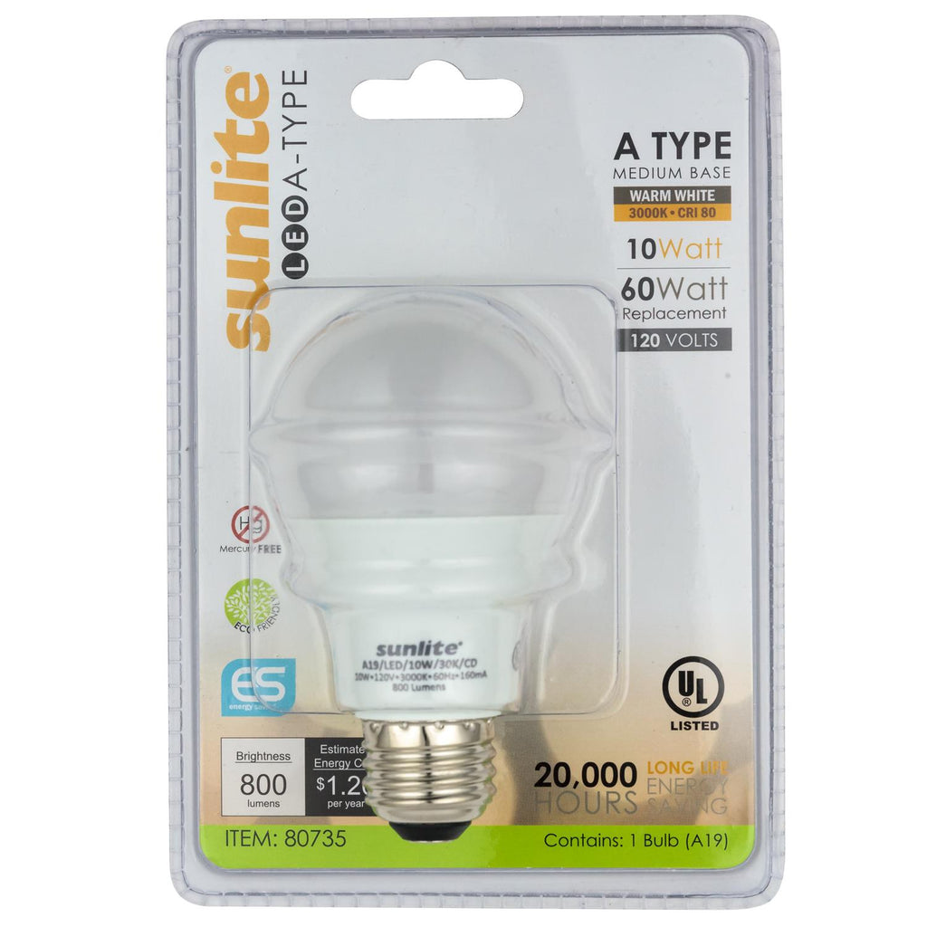 Sunlite 80736-SU LED A19 Household 10w Light Bulb Super White 5000K