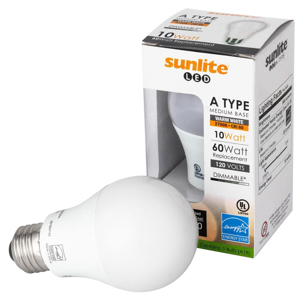 Sunlite 80748-SU LED A19 Household 10w Light Bulbs Clear White 5000K