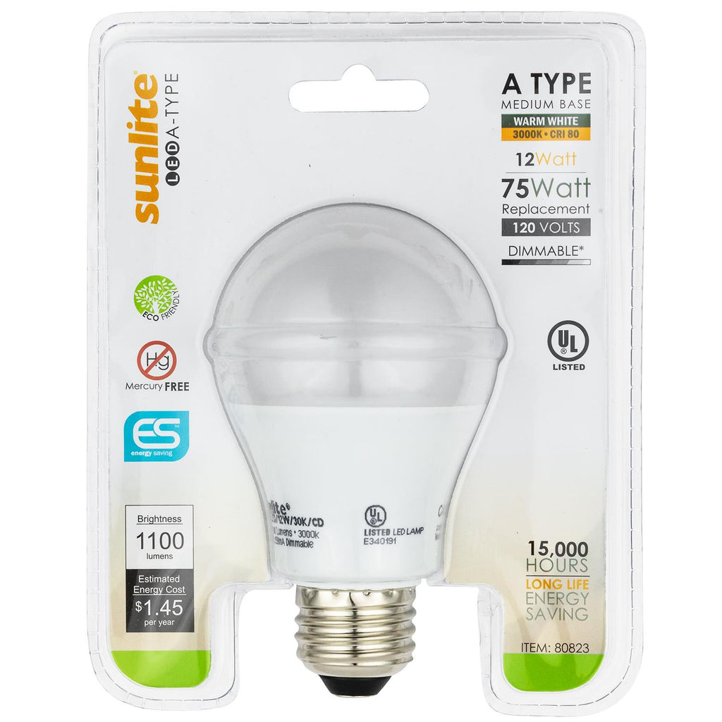 Sunlite 80823-SU LED A19 Household 12w Light Bulbs Warm White 3000K