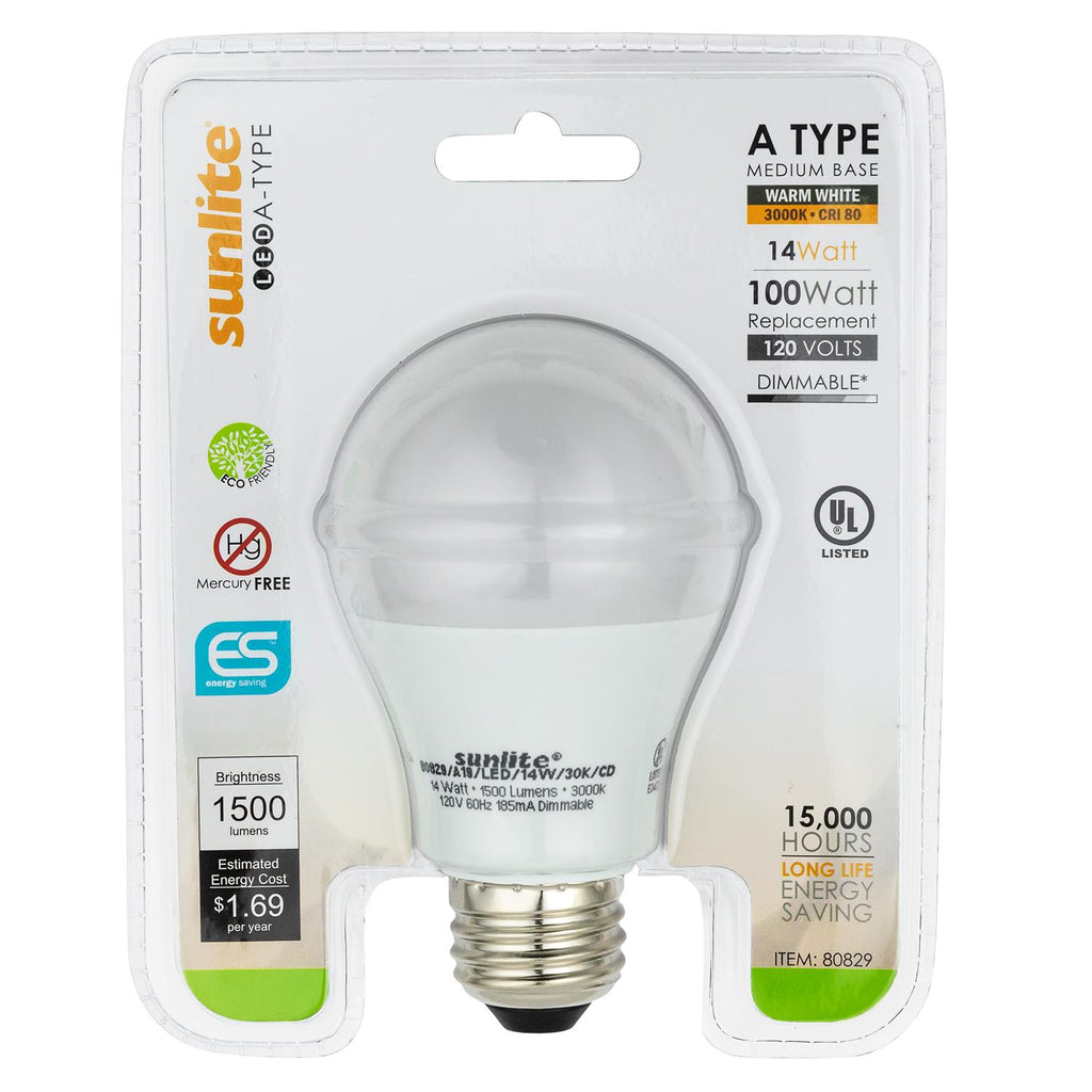 Sunlite 80829-SU LED A19 Household 14w Light Bulbs Warm White 3000K