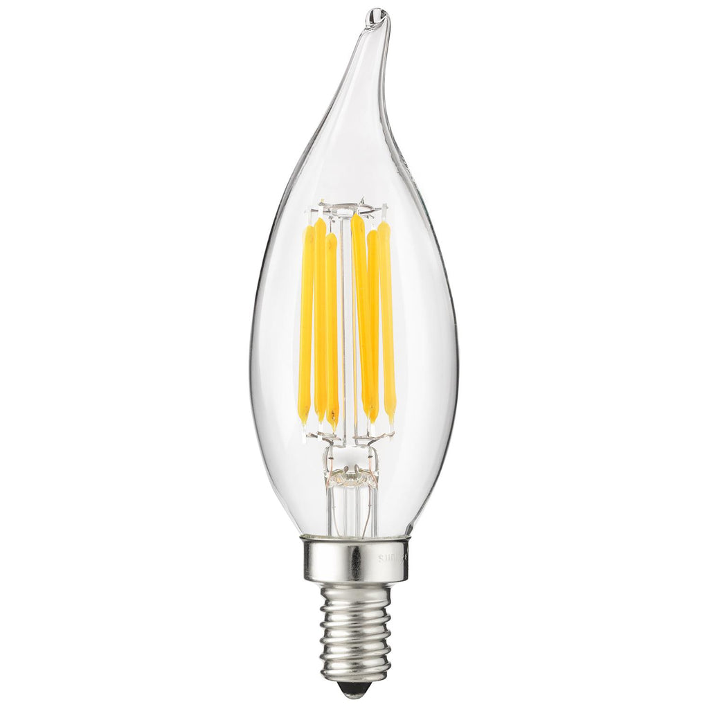 Sunlite 81105-SU 6 Watt Flame Tip Lamp Candelabra (E12) Base Super White 5000K