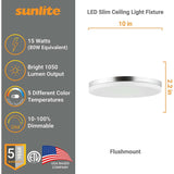 Sunlite 10-in 15w Round LED Solid Band Fixture CCT Tunable White Finish - BulbAmerica