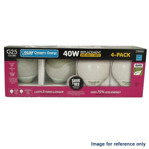 FEIT 11W 120V Globe G25 Soft White Compact Fluorescent Light Bulb (4 Pack)
