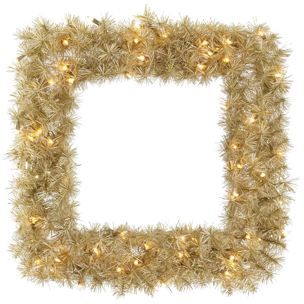 Vickerman 30 in. White/Gold Tinsel Sq Wreath 50 Warm White LED