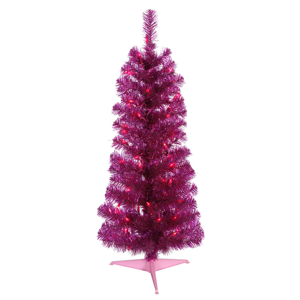 Vickerman 3' Fuchsia Pencil Artificial Christmas Tree - 50 Purple LED Lights