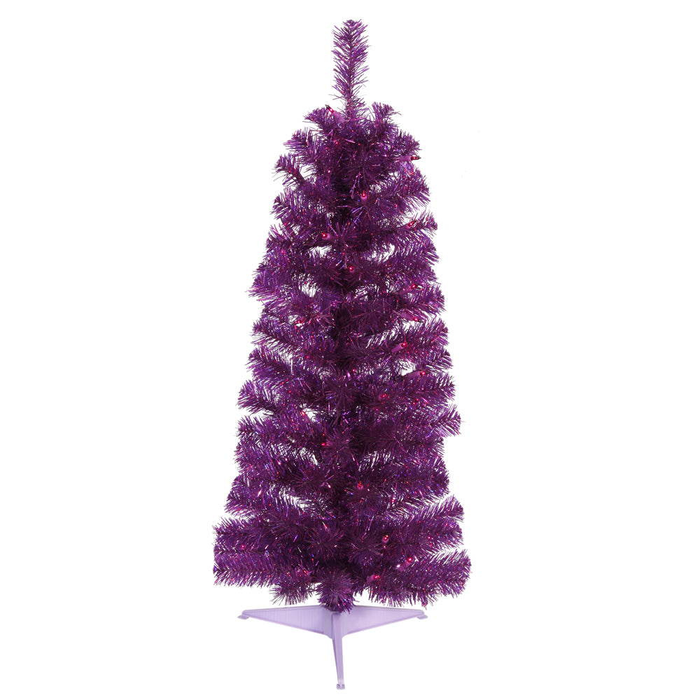 Vickerman 3' Purple Pencil Tree - 50 Purple Lights - Plastic Stand - 109 PVC Tip