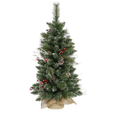 Vickerman 3' Unlit Snow Tip Pine and Berry Artificial Christmas Tree Burlap Base