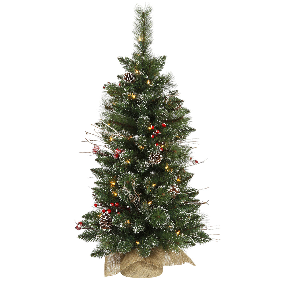 Vickerman 3' Snow Tip Pine and Berry Artificial Christmas Tree w/ Clear Lights