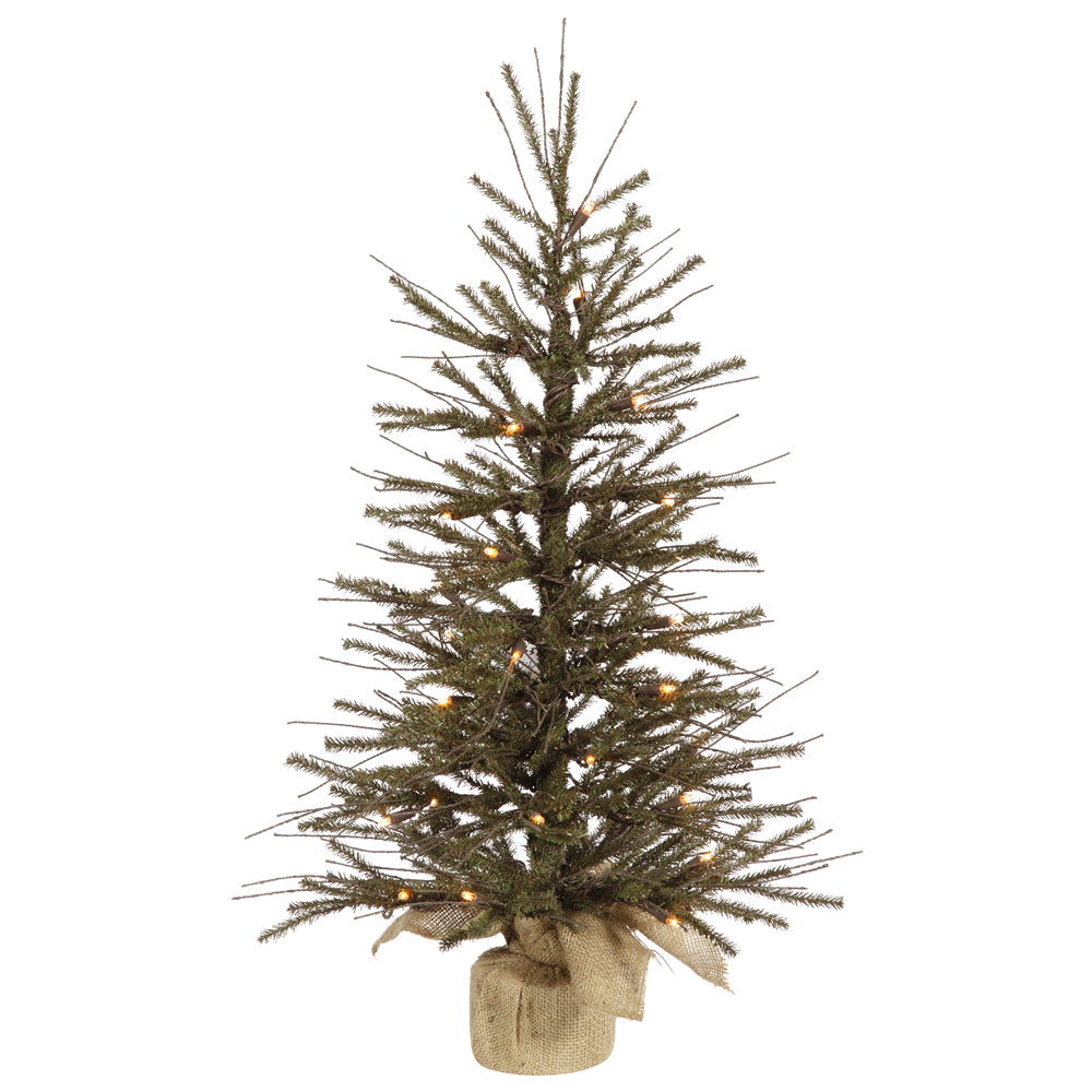 Vickerman 30" Vienna Twig Artificial Christmas Tree -35 Clear Lights Burlap base