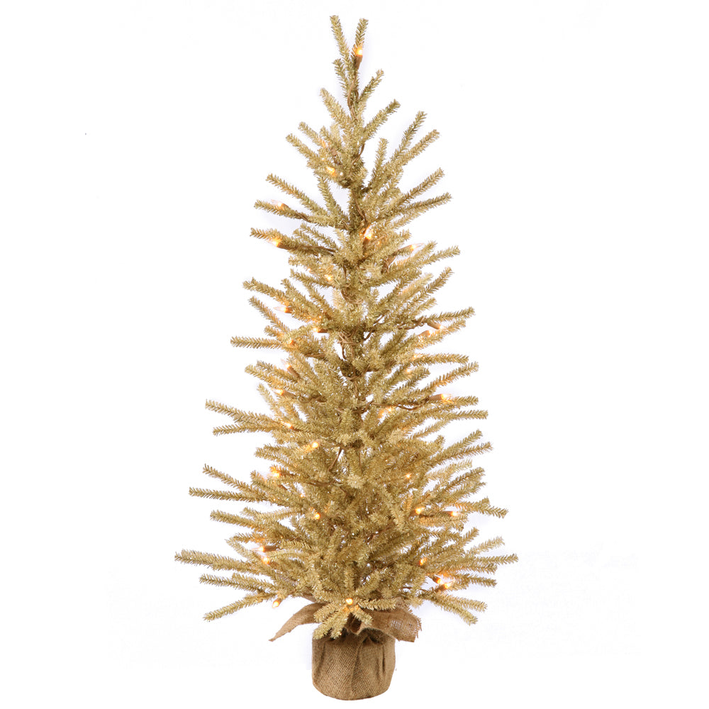 Vickerman 24" Champagne Artificial Christmas Tree - 35 Clear Lights Burlap base