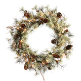30" Dakota Wreath - Pine Cones and 50 Warm White LED Lights - 112 Tips
