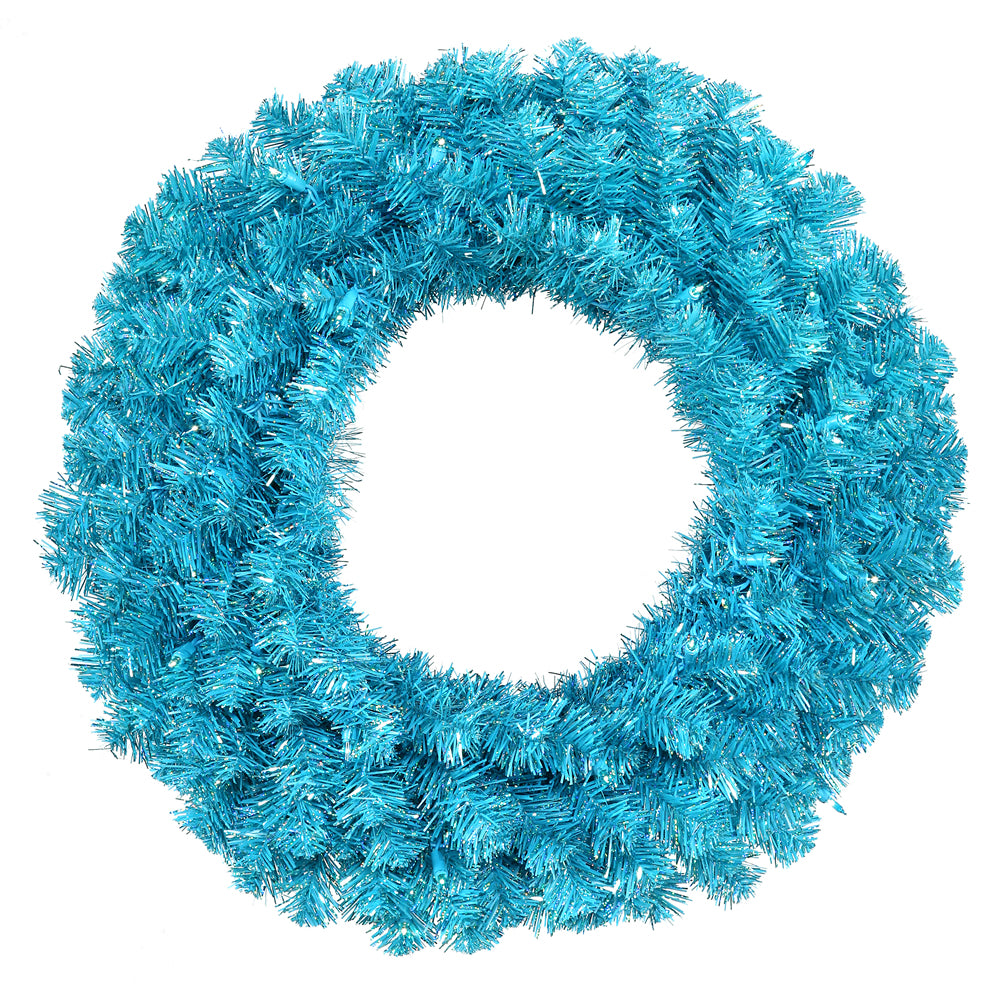 24" Sky Blue Wreath - 50 Teal Lights - 180 Tips