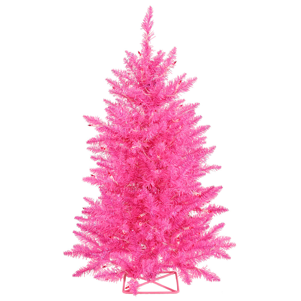 Vickerman 2' Hot Pink Artificial Christmas Tree - 35 Pink Lights - Metal stand
