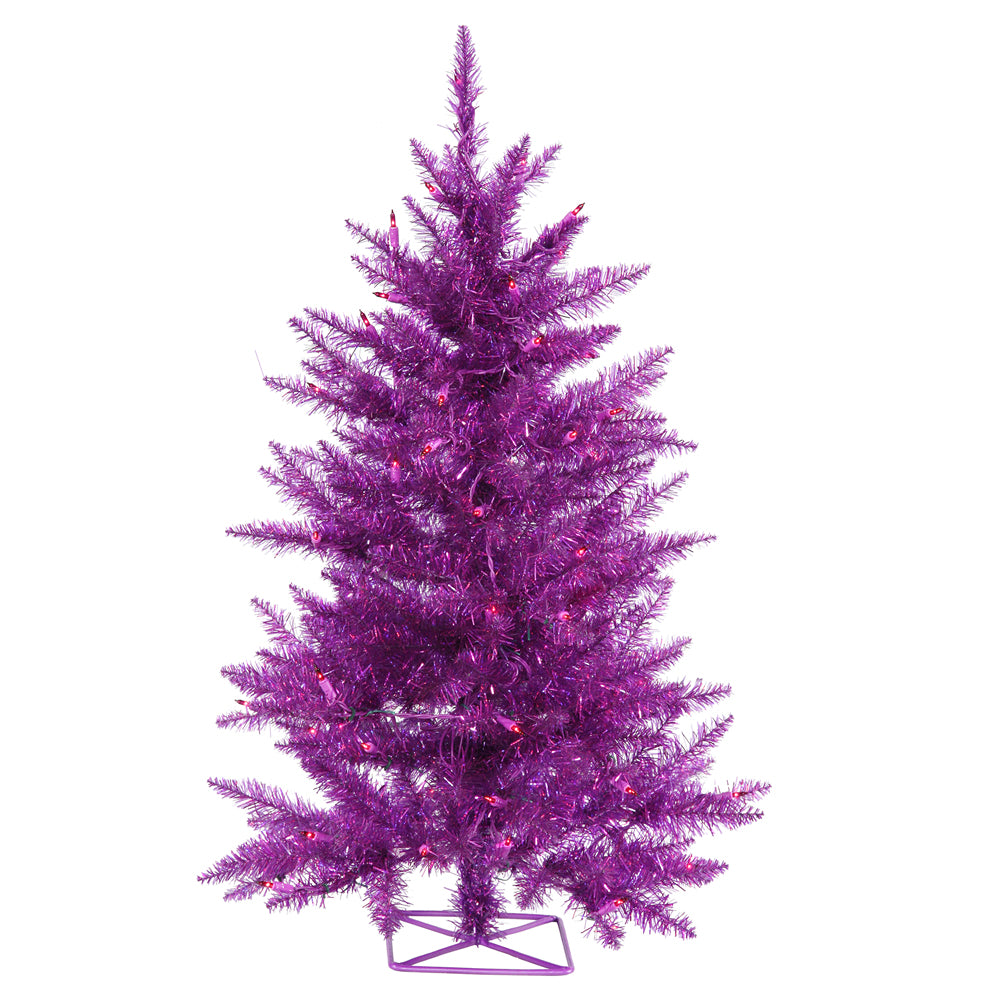 Vickerman 2' Purple Artificial Christmas Tree w/ 35 Purple Lights w/ Metal stand