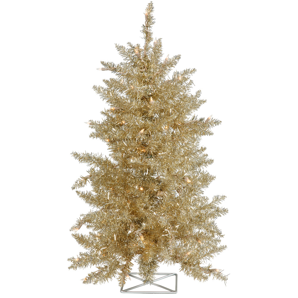 Vickerman 2' Champagne Artificial Christmas Tree - 35 Clear Lights - Metal stand