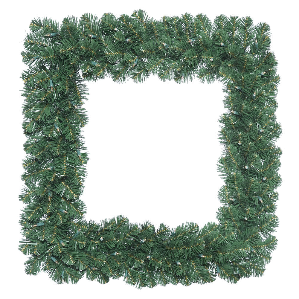 30" Oregon Fir Square Wreath with 70 Clear Lights