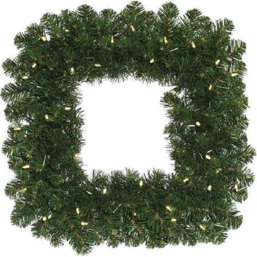 24" Oregon Fir Square Wreath - 50 Multi-colored LED lights