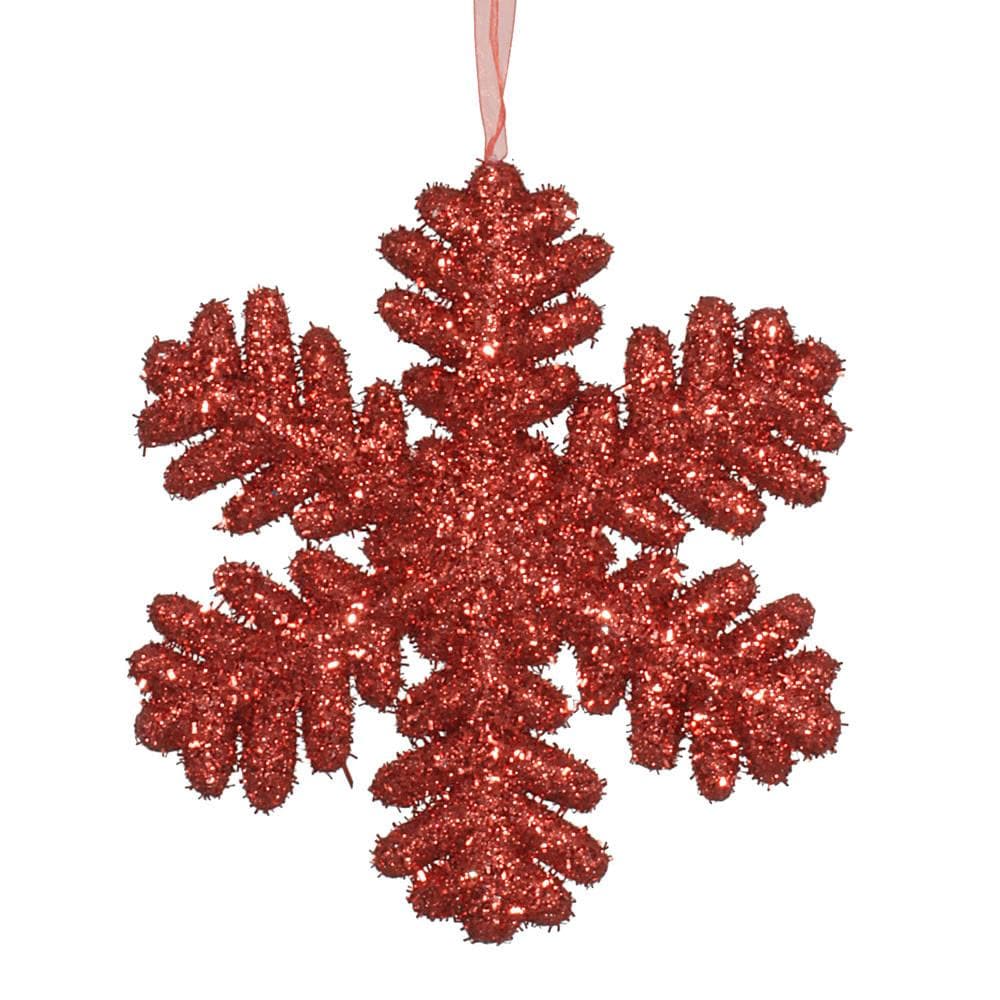 9" Red Glitter Snowflake Ornament