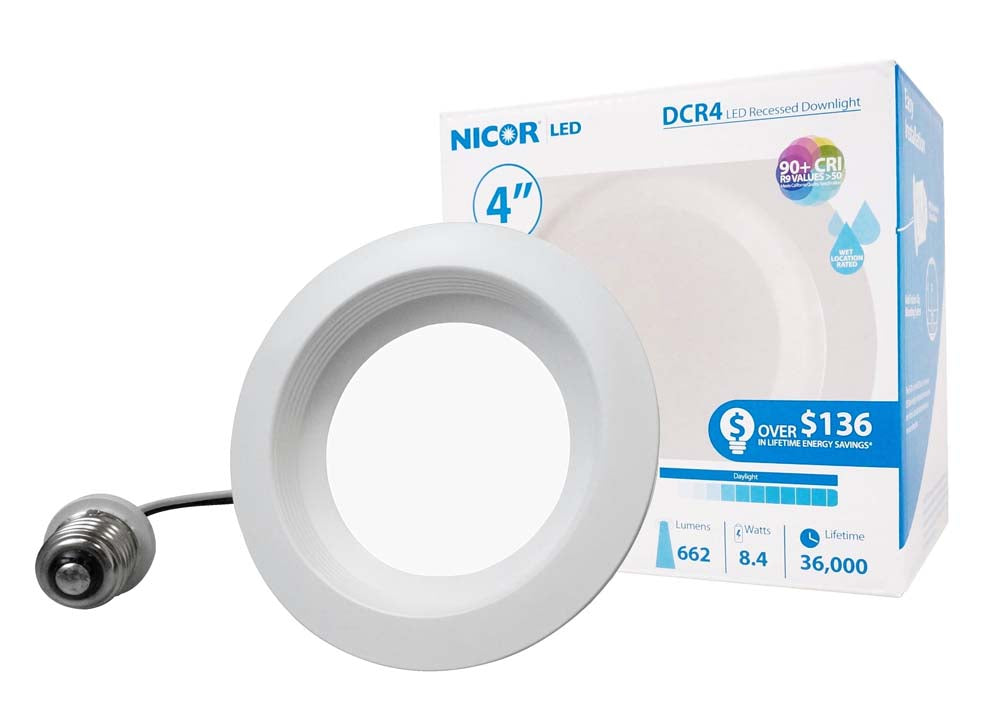 NICOR 4in. LED Downlight 644Lm 2700K in White w/ Baffle Round Recessed Light