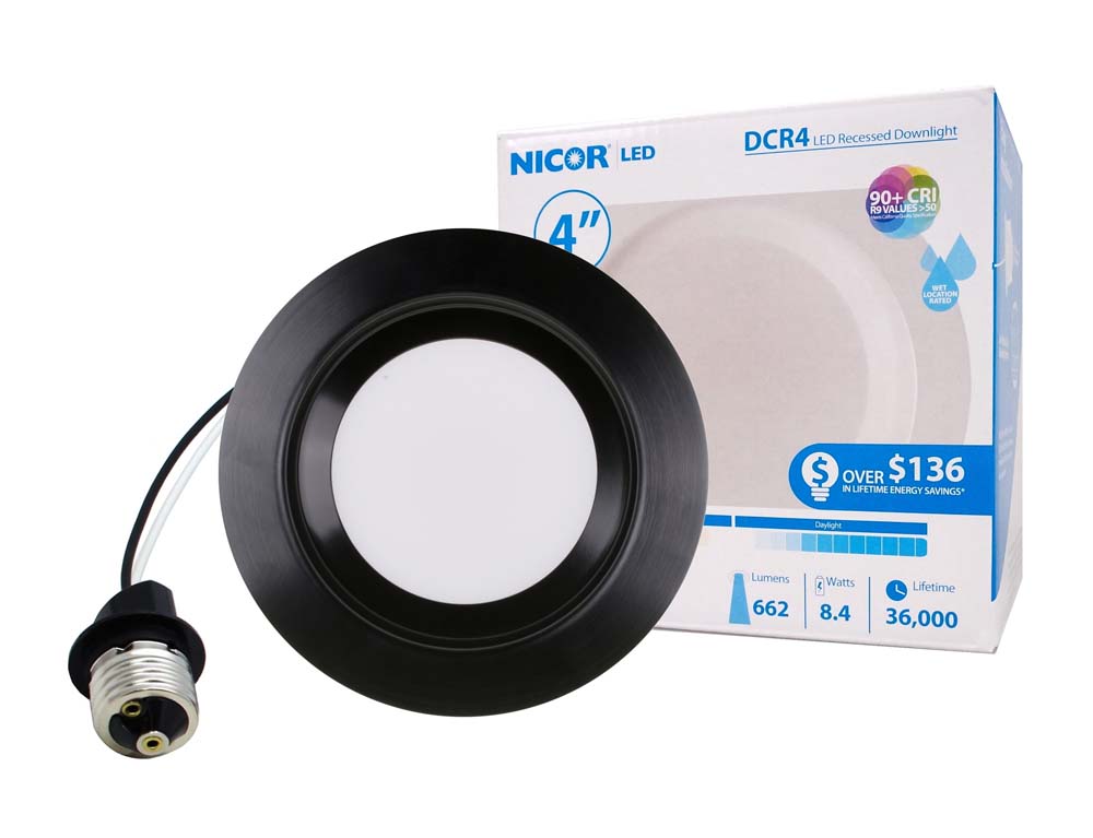 NICOR 4in. LED Downlight 663Lm 3000K in Black Round Recessed Light
