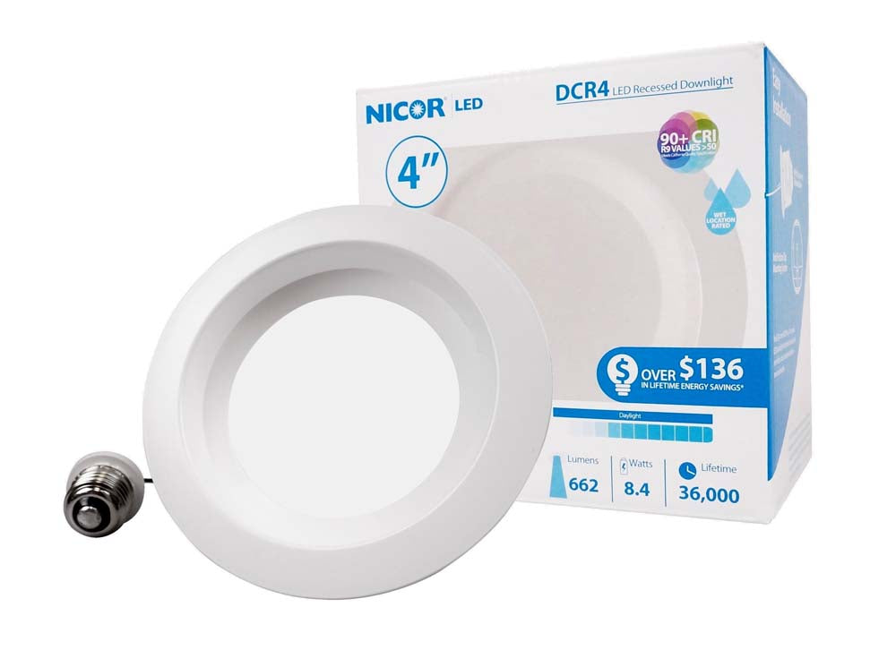 NICOR 4in. LED Downlight 680Lm 4000K in White Round Recessed Light