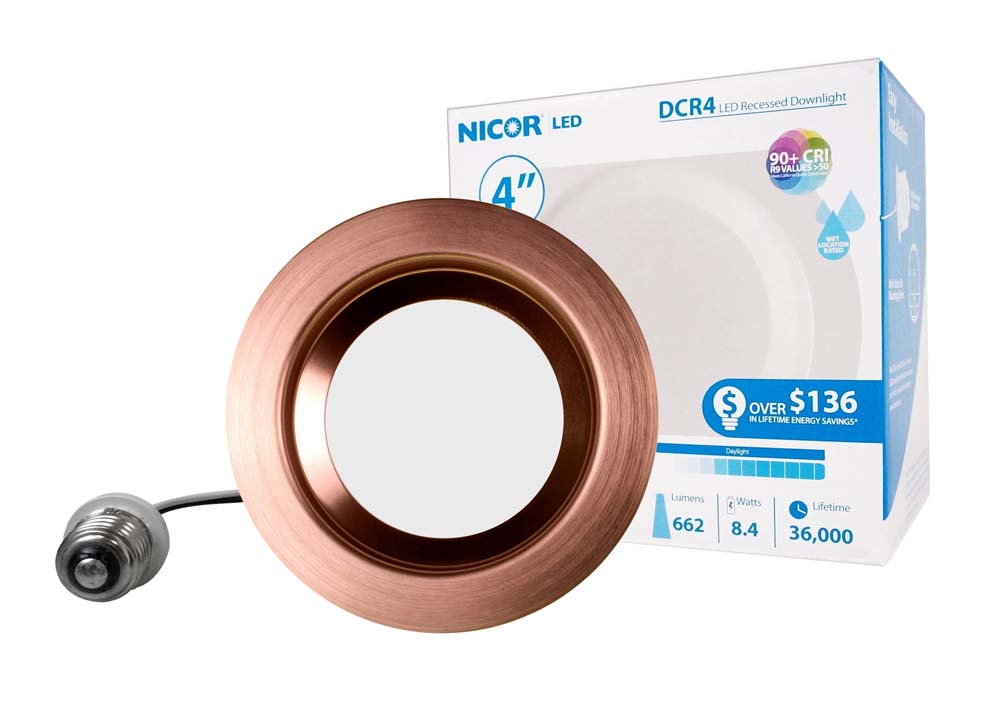 NICOR 4in. LED Downlight 694Lm 5000K in Aged Copper Round Recessed Light