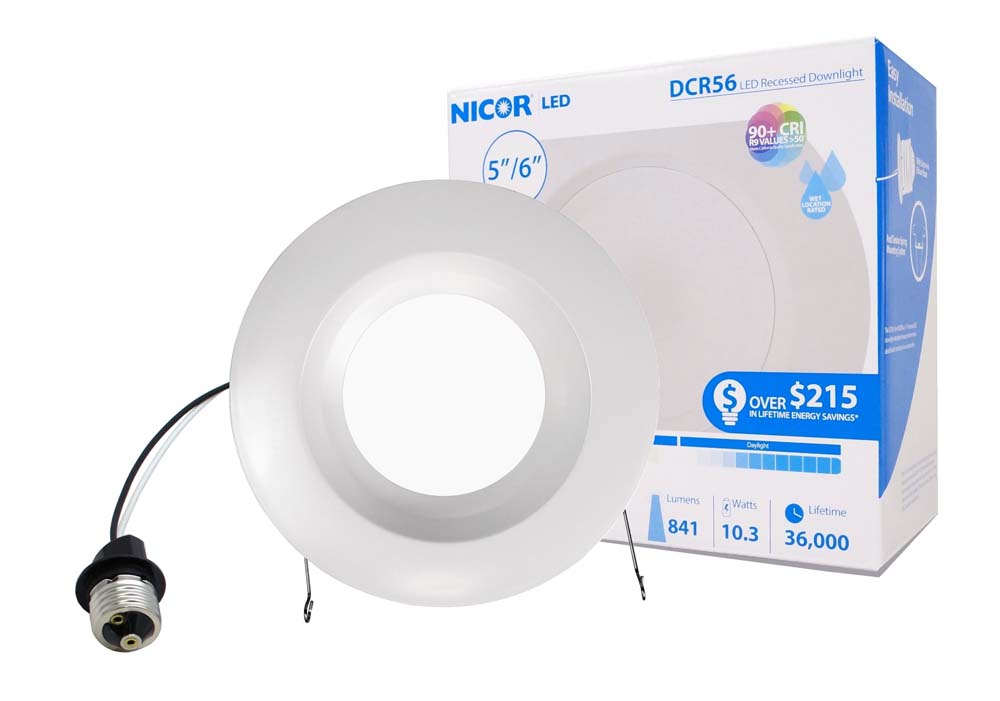 NICOR 5/6in. 878Lm LED Downlight in White, 3000K Round Recessed Light