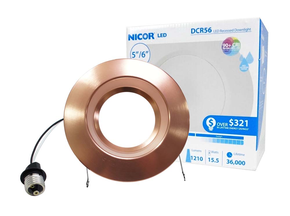 NICOR 5/6in. 1233Lm LED Downlight in Aged Copper, 3000K  Round Recessed Light