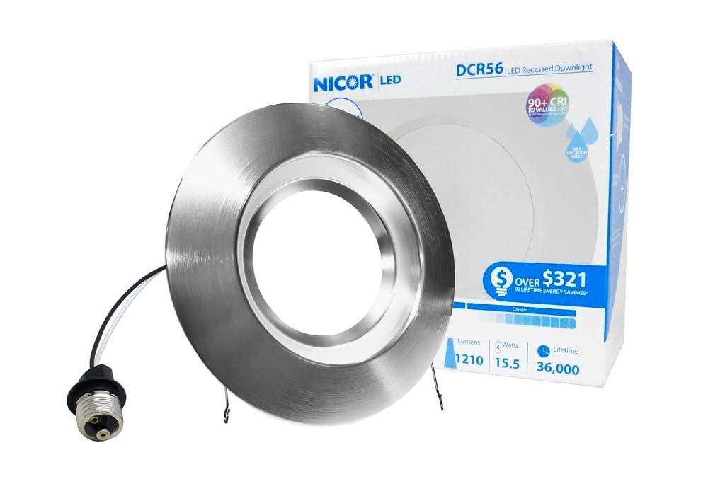 NICOR 5/6in. 1233Lm LED Downlight in Nickel, 3000K  Round Recessed Light