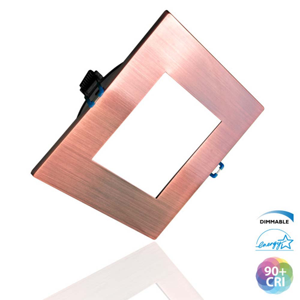DLE4 Series 4 in. Square Aged Copper Flat Panel LED Downlight in 2700K