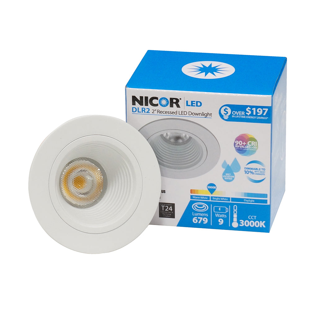 NICOR 2 in. LED Downlight with Baffle Trim in White, 3000K