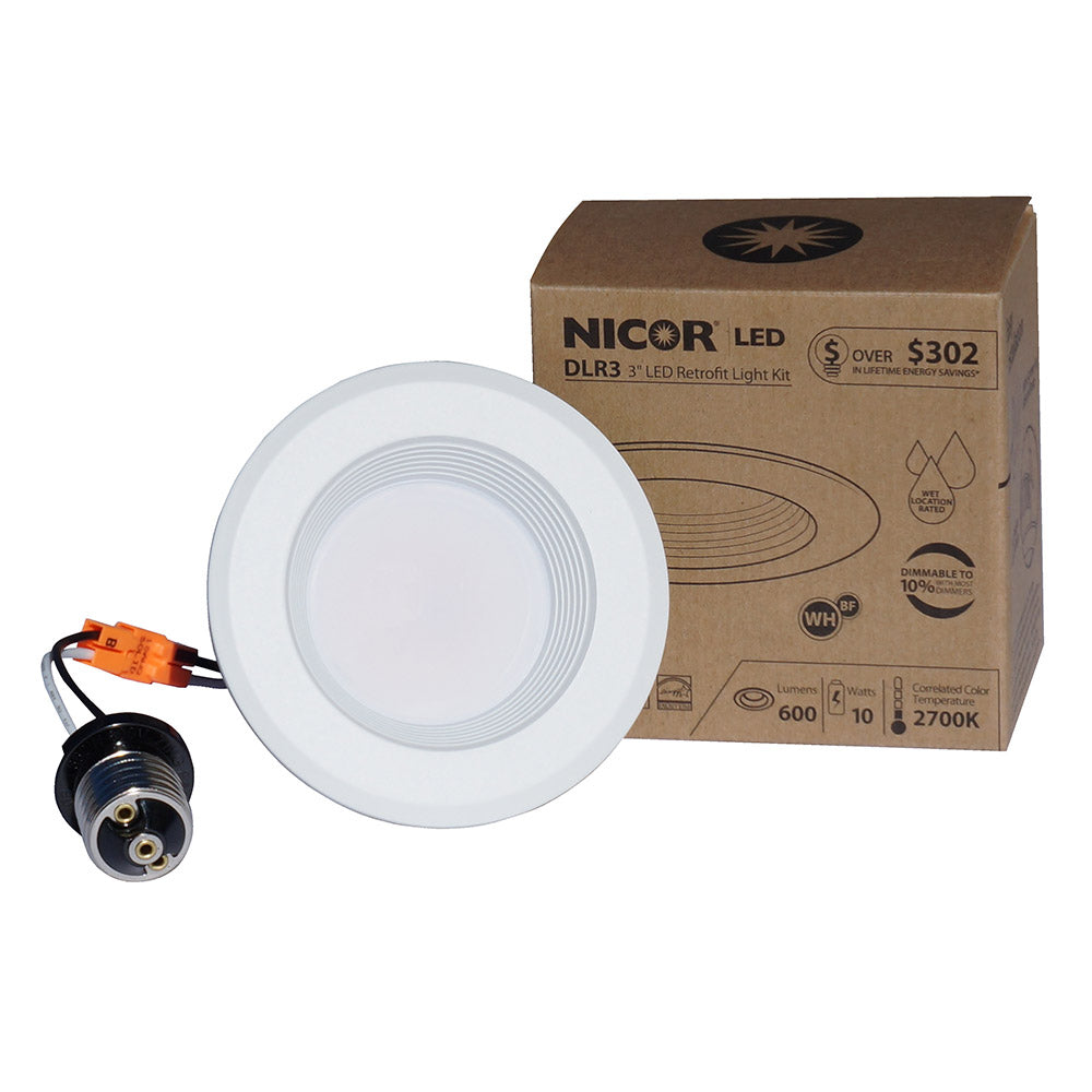 NICOR D-Series 3 in. White Dimmable LED Recessed Downlight 3000K