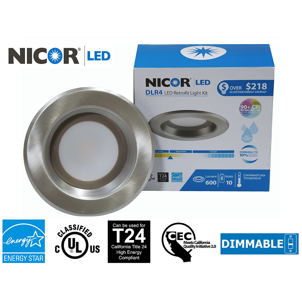NICOR 4 in. Nickel LED Recessed Downlight in 4000K