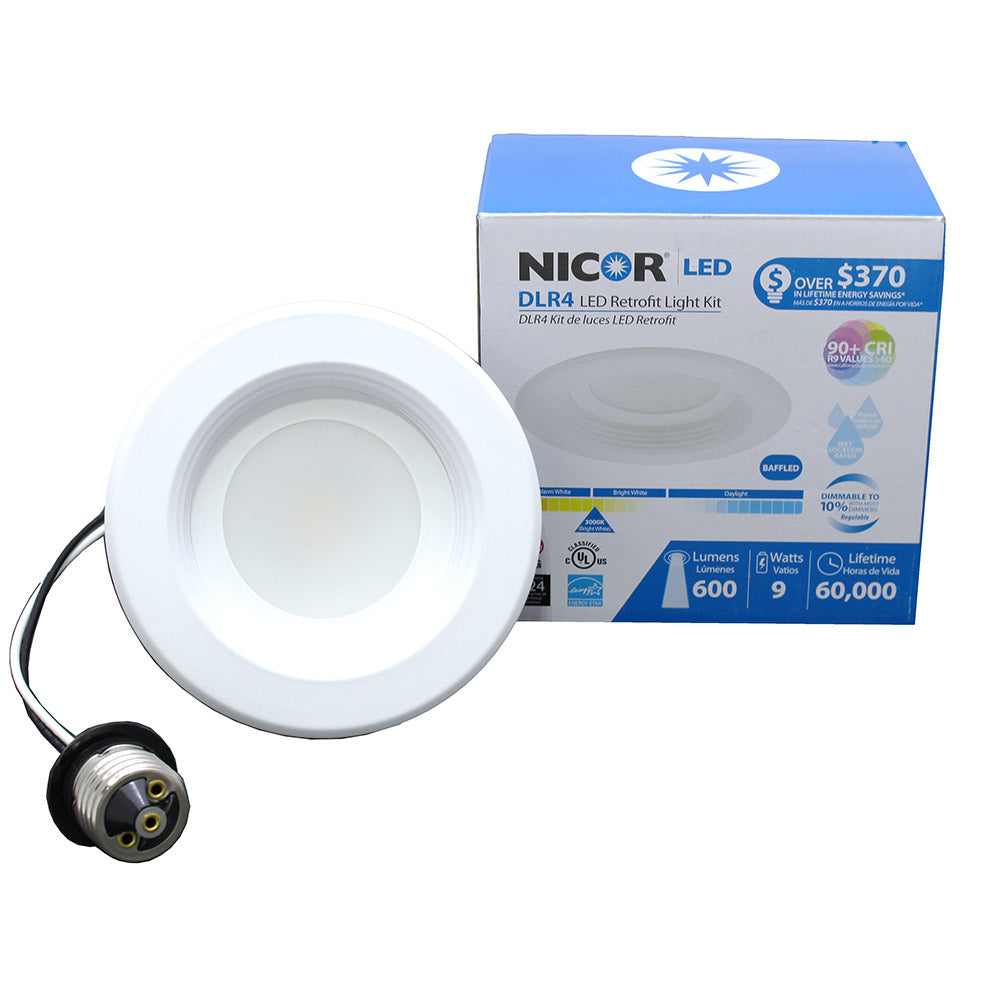 NICOR 4 in. White LED Recessed Downlight in 3000K with Baffle Trim