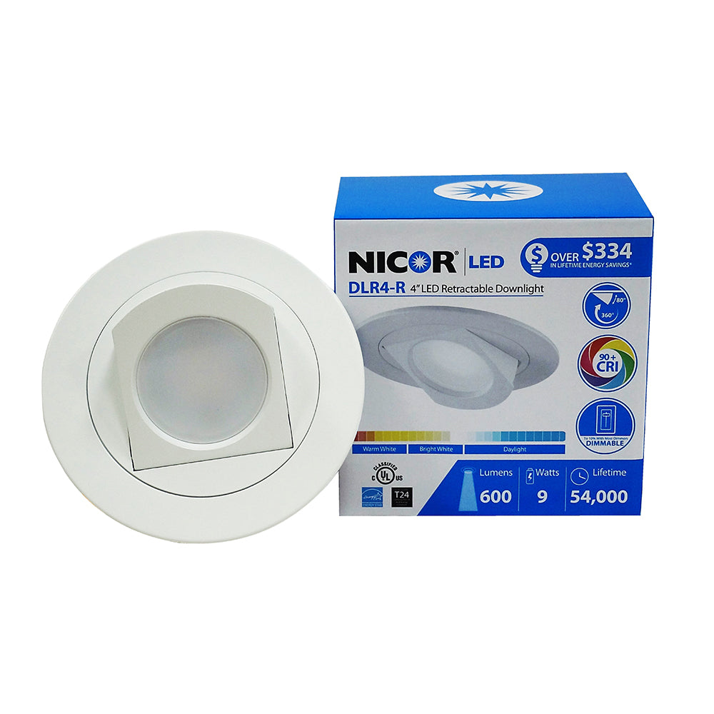NICOR 4 in. White LED Recessed Retrofit Adjustable Retractable Downlight, 3000K