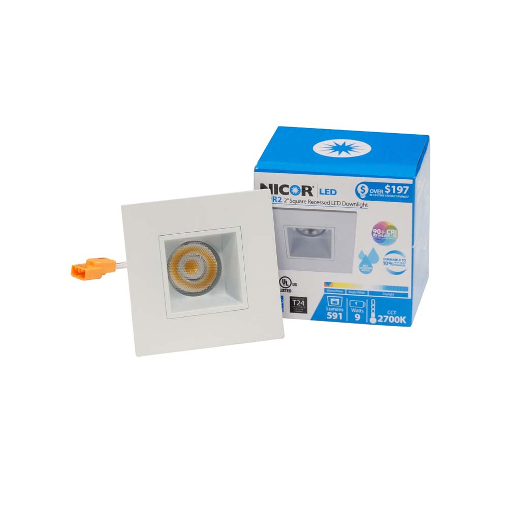 NICOR 2 in. Square LED Downlight 2700K Warm White 591Lm with White Trim