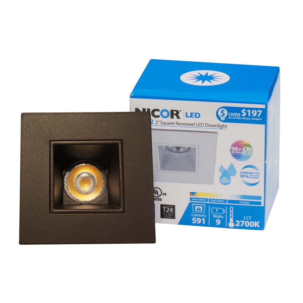 NICOR 2 in. Square LED Downlight in Oil-Rubbed Bronze, 3000K