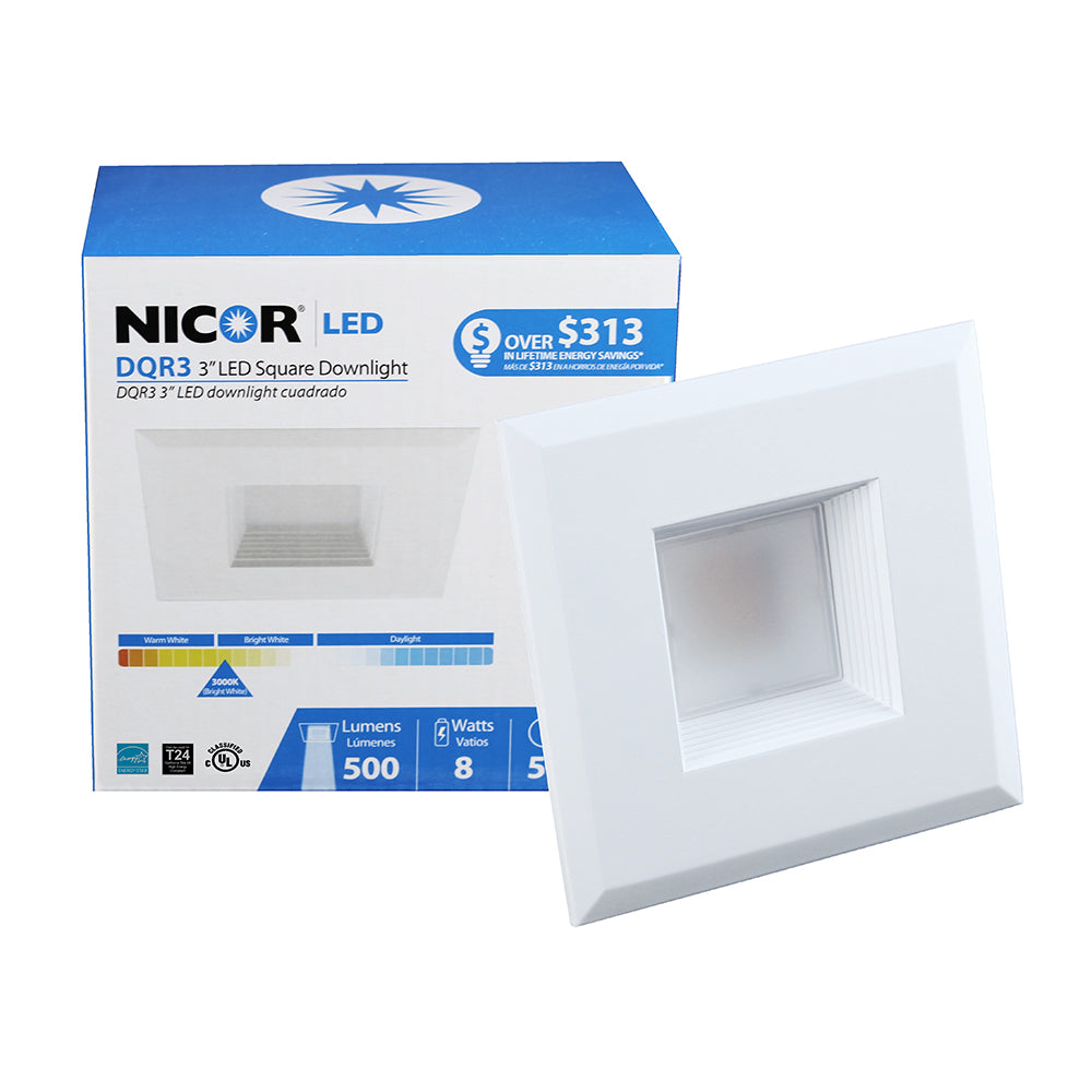 NICOR 3 in. White Square LED Recessed Downlight in 3000K