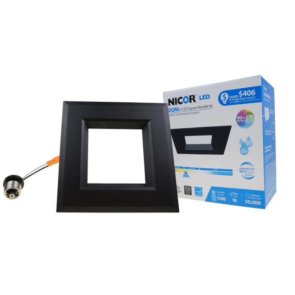 DQR Series 6 in. Black Square LED Recessed Downlight in 3000K