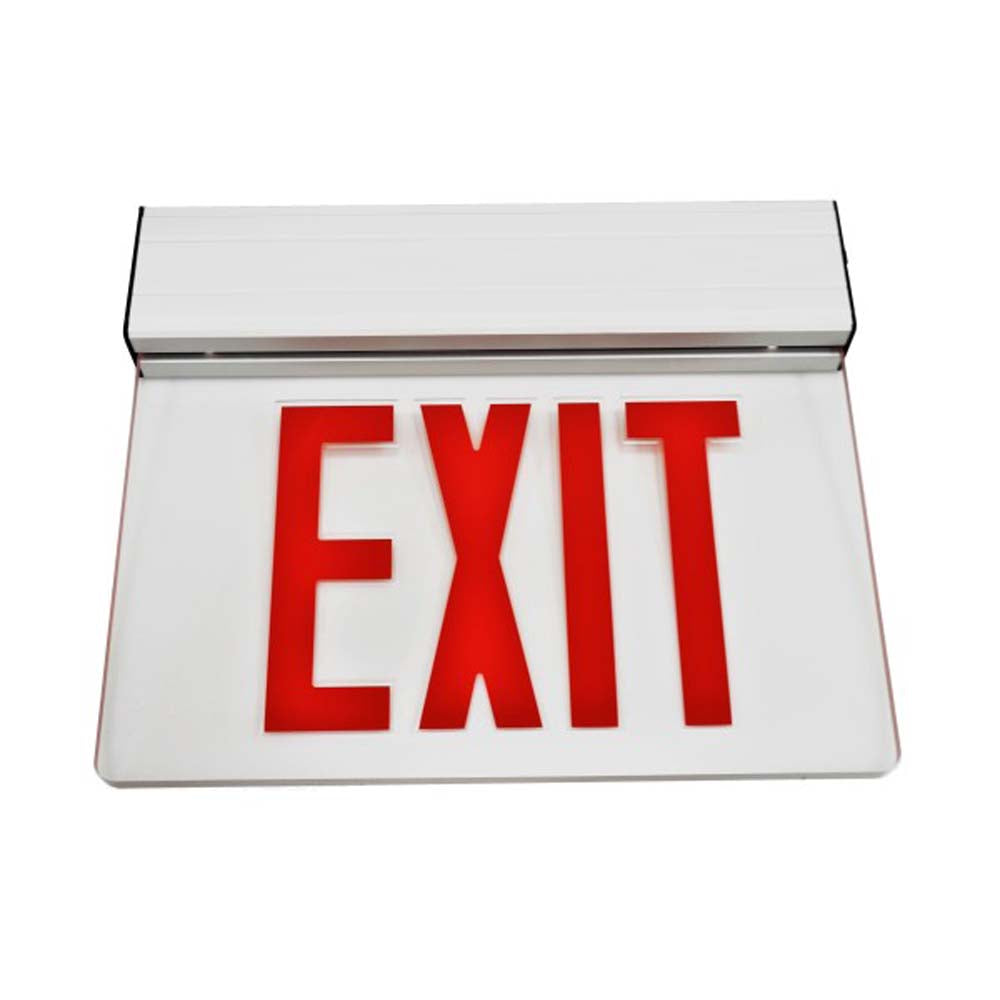 EXL2 Series Edge Lit LED Emergency Exit Sign, Clear with Red Lettering