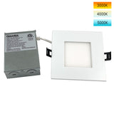 4in 11W LED Square Downlight 3K/4K/5K Selectable CCT Low Profile Dimmable - 65W Replacement
