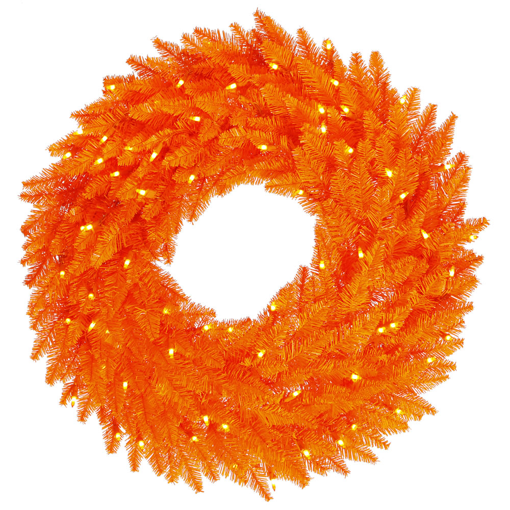 36" Orange Artificial Wreath 320 PVC Tips 100 Orange Dura-Lit Italian LED Lights