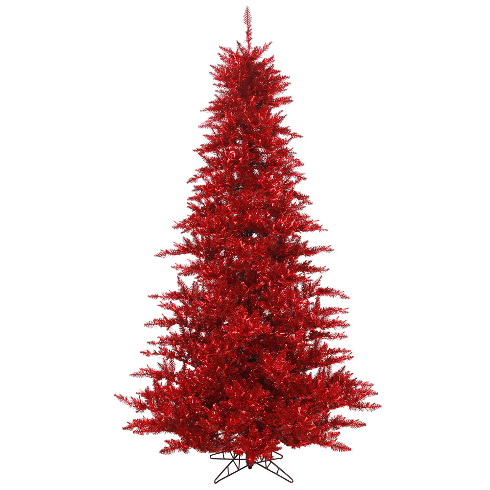 Vickerman Unlit 3' x 25" Tinsel Red Fir Artificial Tree 234 PVC Tips Metal Stand