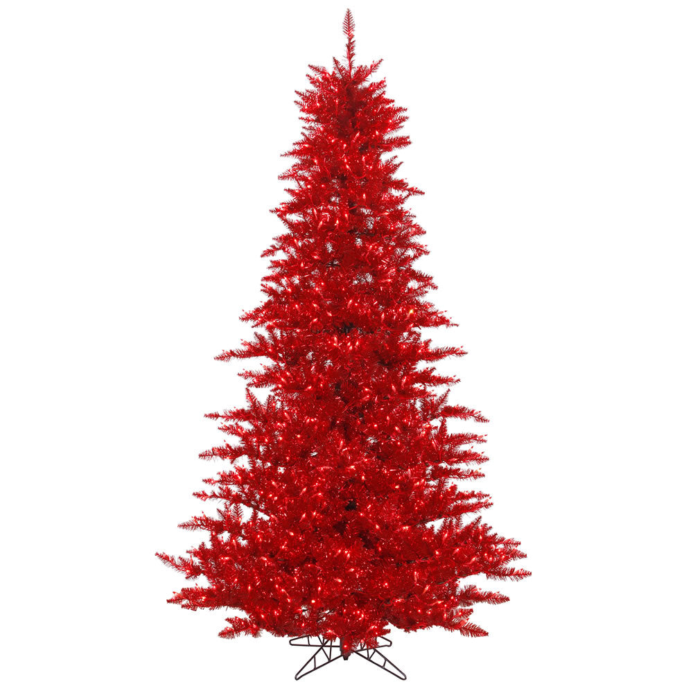 Vickerman 3' Tinsel Red Artificial Tree w/ 100 Red Dura-Lit Italian LED Lights