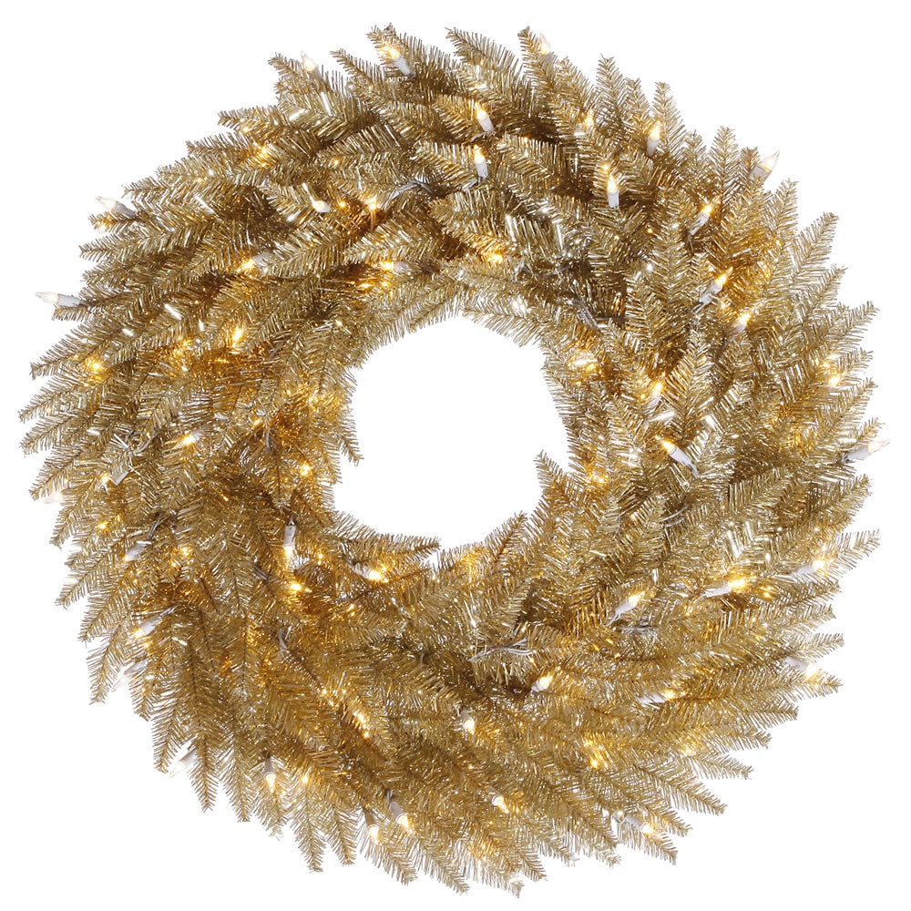 24" Champagne Artificial Wreath - 210 PVC Tips 50 Warm White Dura-Lit LED Lights