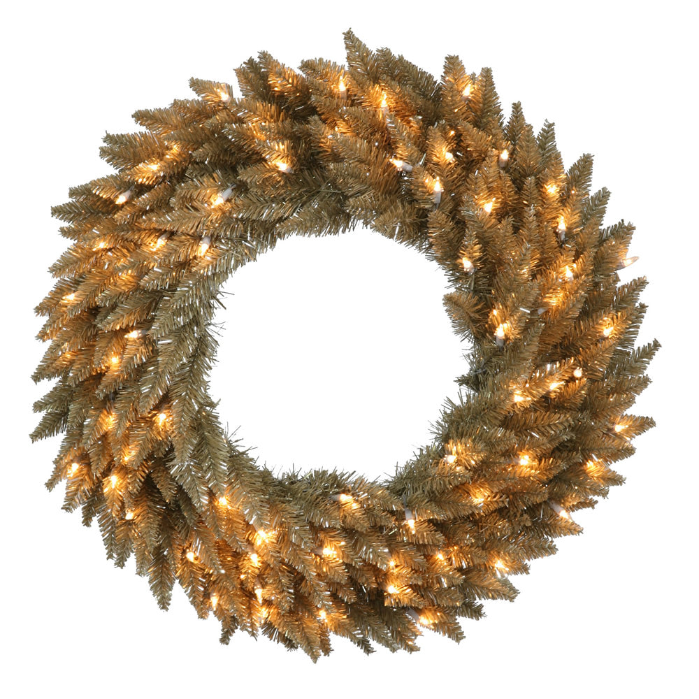 24" Antique Champagne Fir Wreath With 50 Clear Lights